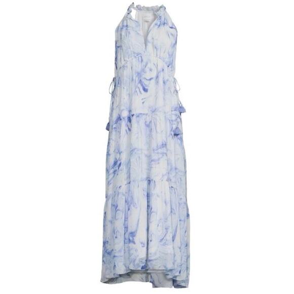 SAYLOR Annela Ultramarine Marble Halter Midi/Maxi Dress Cottagecore Prairie Sz L - Picture 2 of 11
